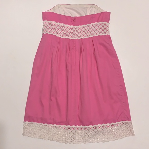 Lilly Pulitzer Dress Strapless Pink and White Appliqué Size 6 - Picture 2 of 12